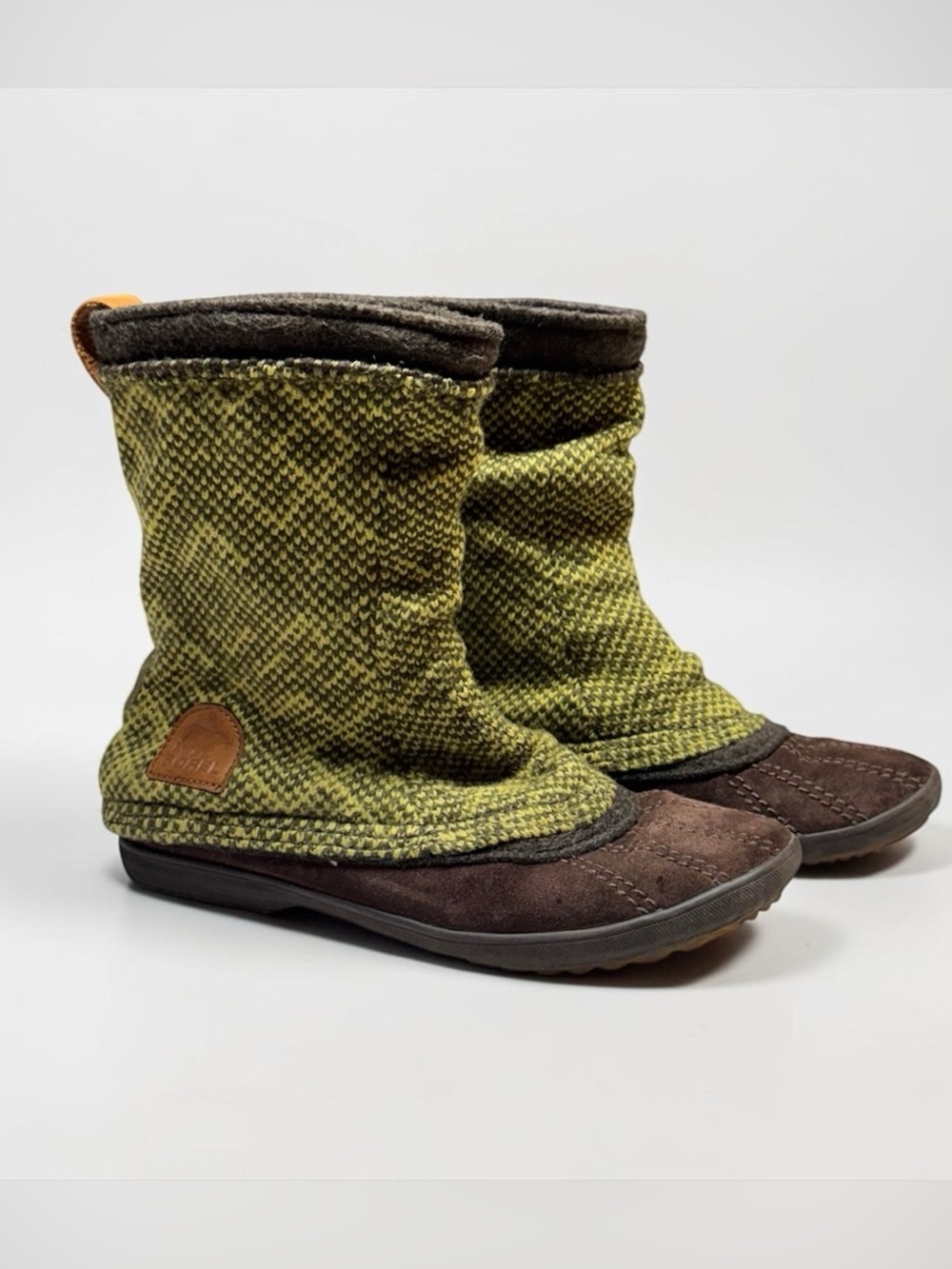 Sorel Tremblant Boot Size 9 Suede Knit Slouchy Pull On Bohemian Forest Fairy